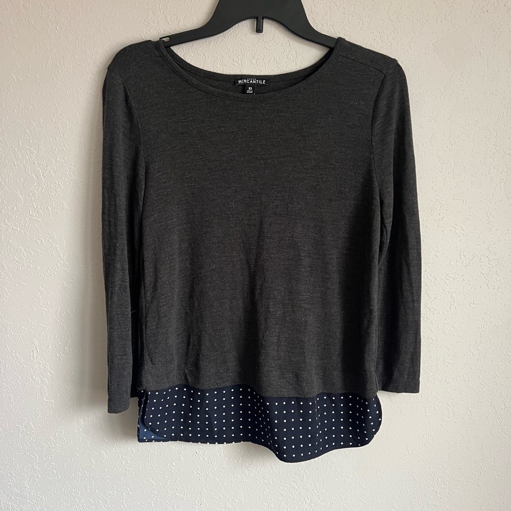 J Crew Mercantile Grey Blouse Women’s XS Work Preppy Dark Academia